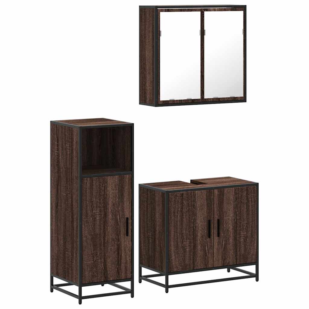 vidaXL 3 Piece Bathroom Furniture Set Brown Oak Engineered Wood