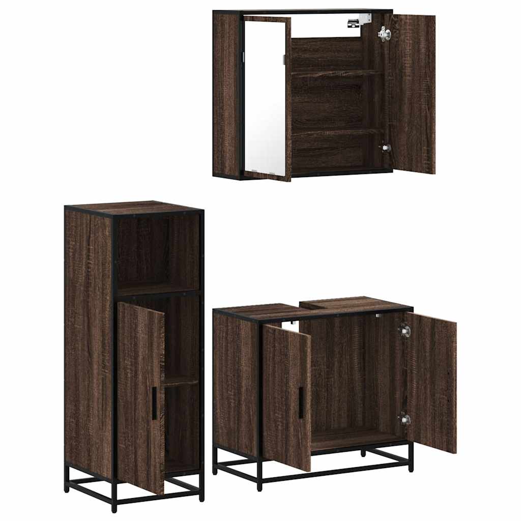 vidaXL 3 Piece Bathroom Furniture Set Brown Oak Engineered Wood