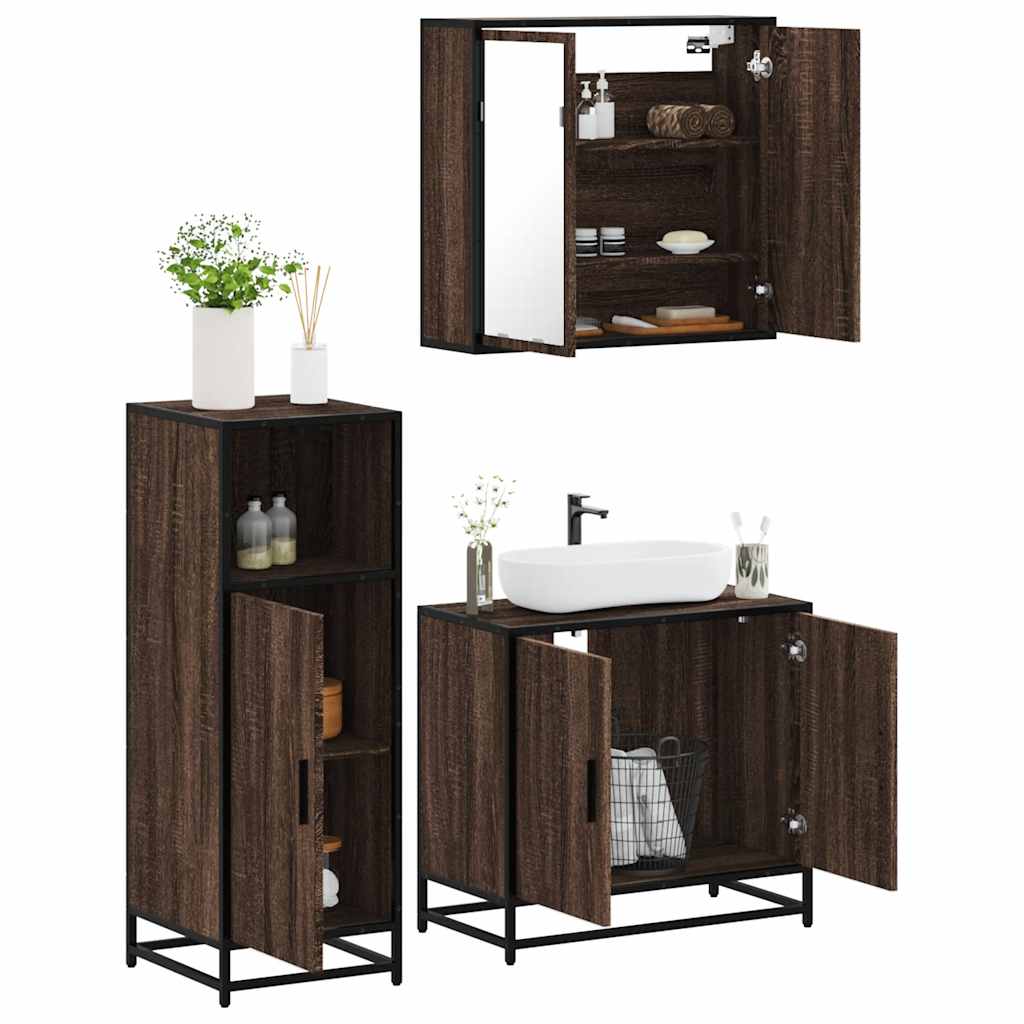 vidaXL 3 Piece Bathroom Furniture Set Brown Oak Engineered Wood