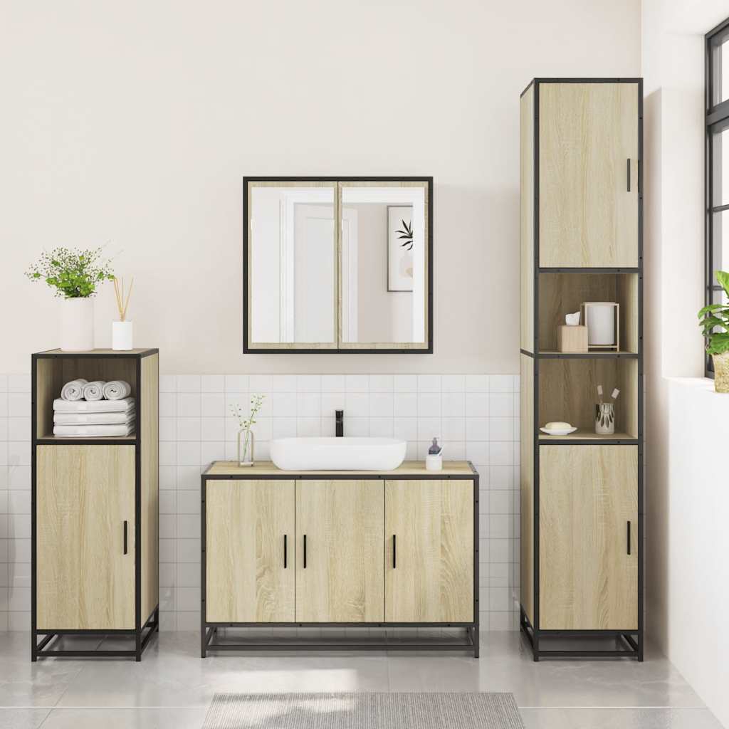 vidaXL 3 Piece Bathroom Furniture Set Sonoma Oak Engineered Wood