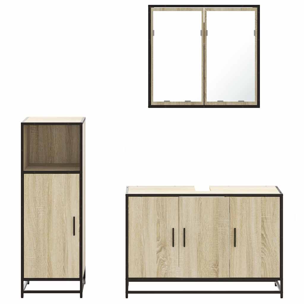 vidaXL 3 Piece Bathroom Furniture Set Sonoma Oak Engineered Wood