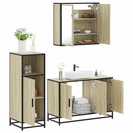 vidaXL 3 Piece Bathroom Furniture Set Sonoma Oak Engineered Wood