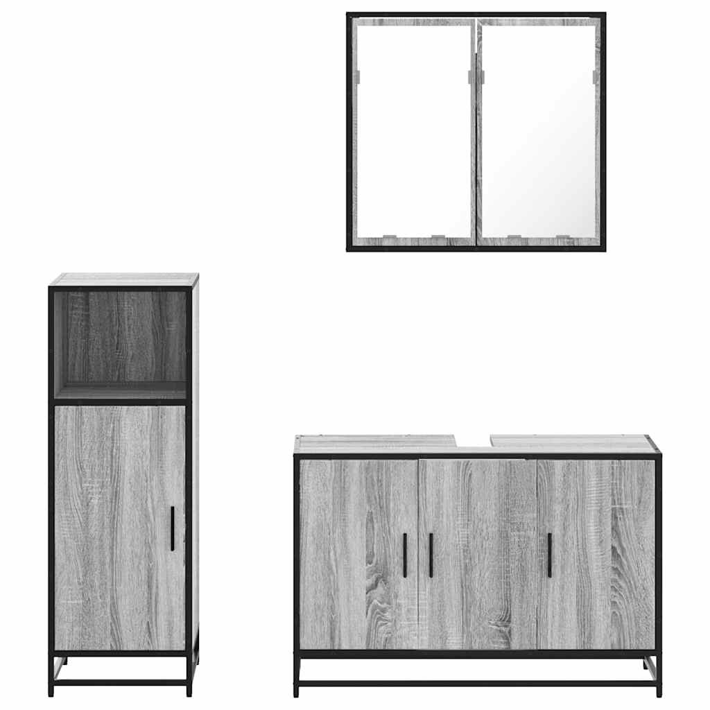 vidaXL 3 Piece Bathroom Furniture Set Grey Sonoma Engineered Wood