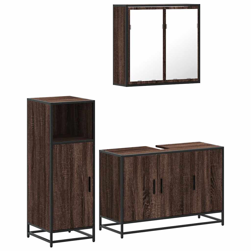 vidaXL 3 Piece Bathroom Furniture Set Brown Oak Engineered Wood