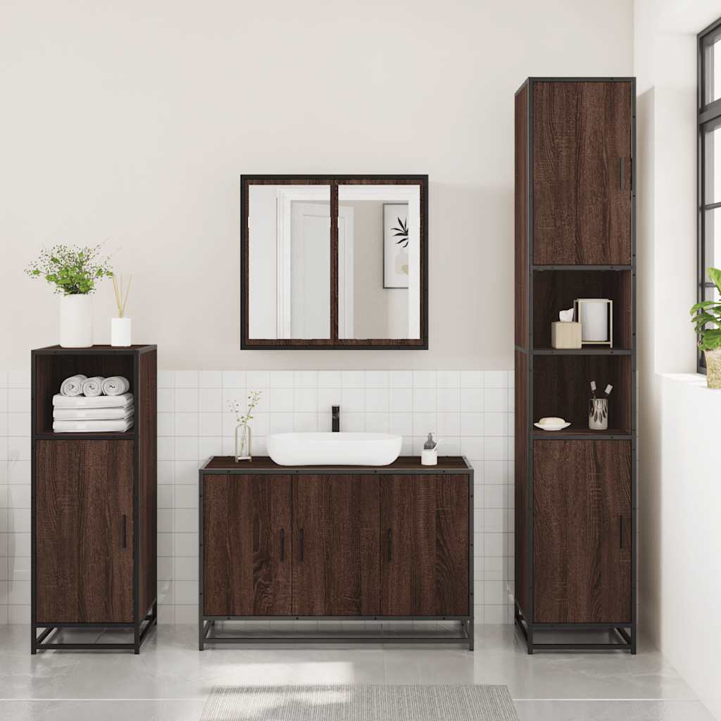 vidaXL 3 Piece Bathroom Furniture Set Brown Oak Engineered Wood