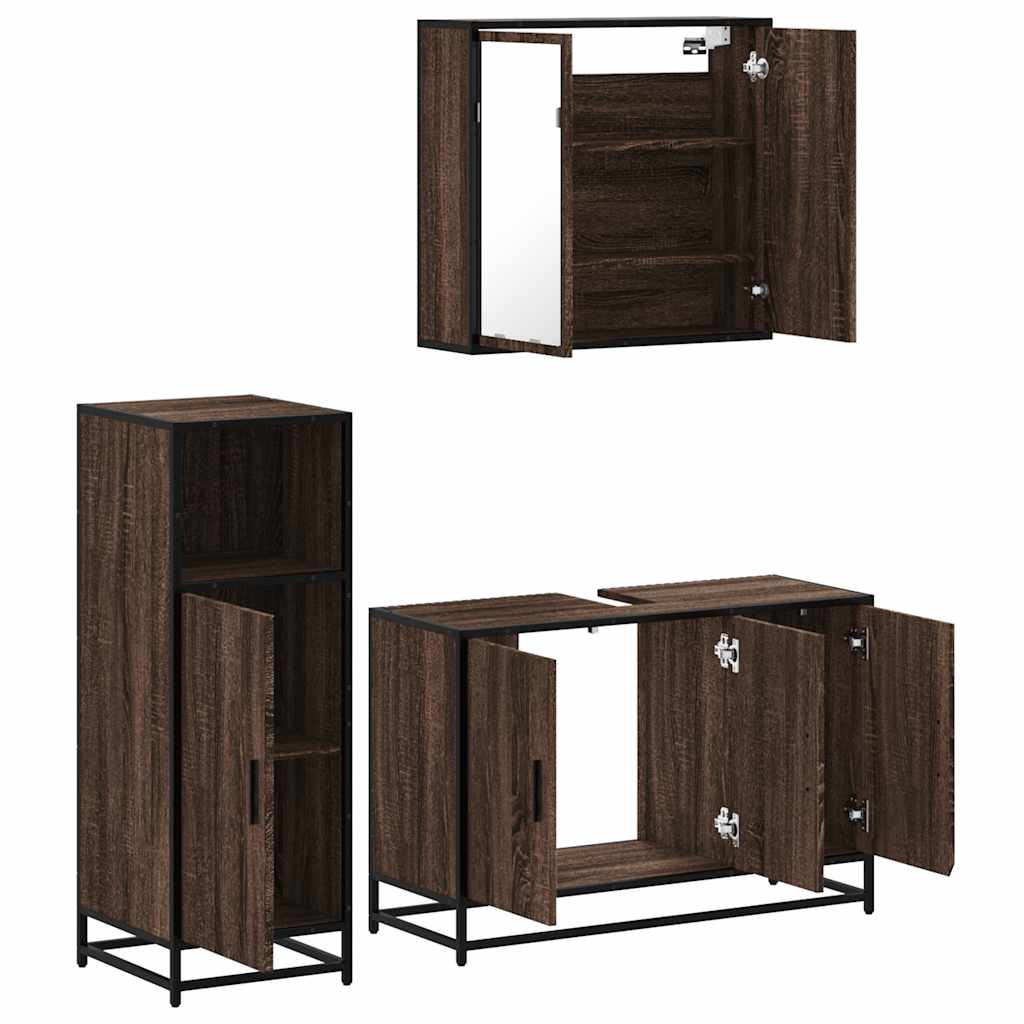 vidaXL 3 Piece Bathroom Furniture Set Brown Oak Engineered Wood