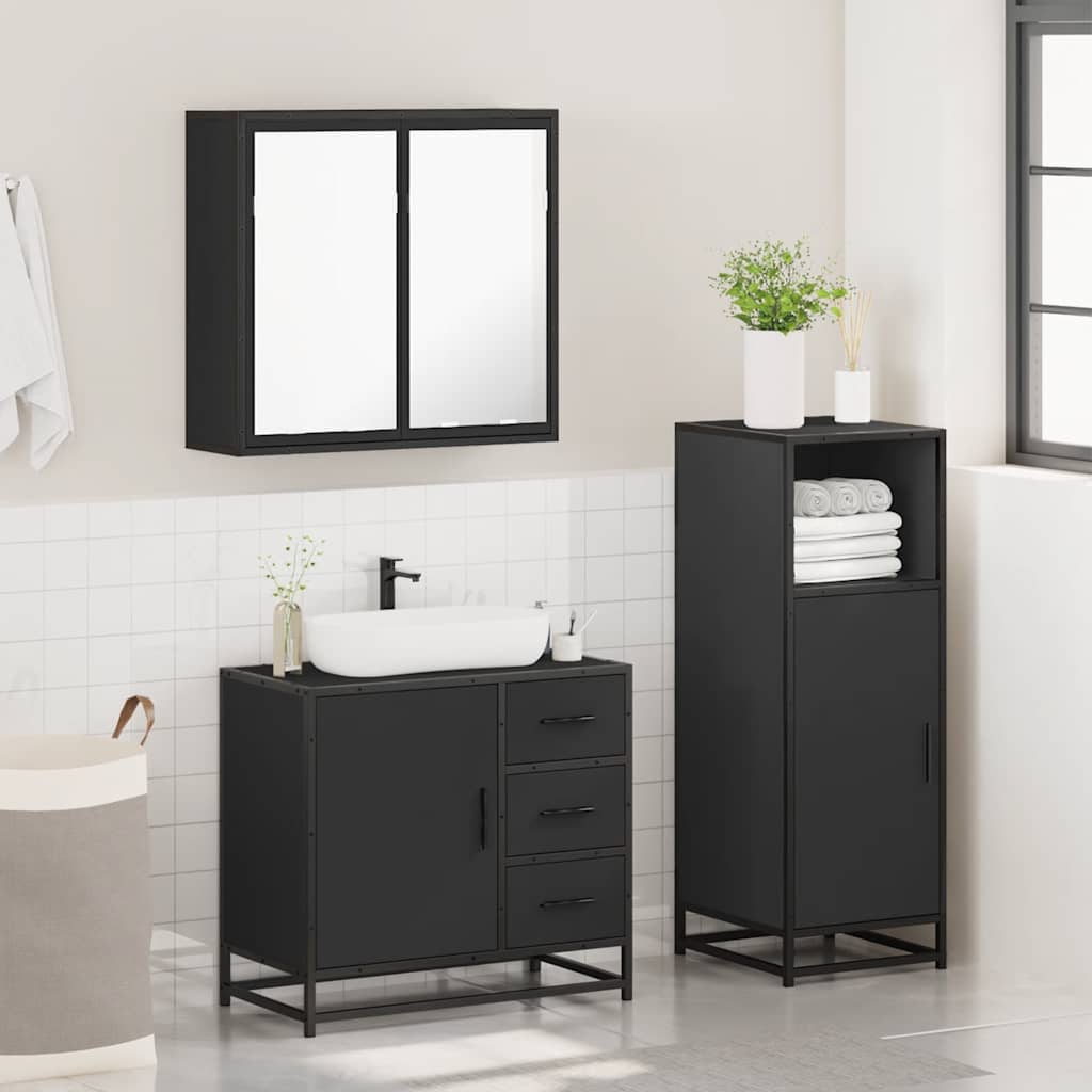 vidaXL 3 Piece Bathroom Furniture Set Black Engineered Wood