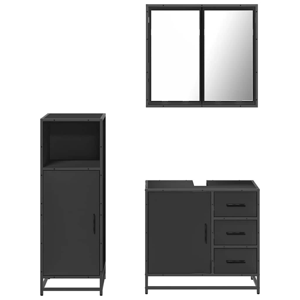 vidaXL 3 Piece Bathroom Furniture Set Black Engineered Wood