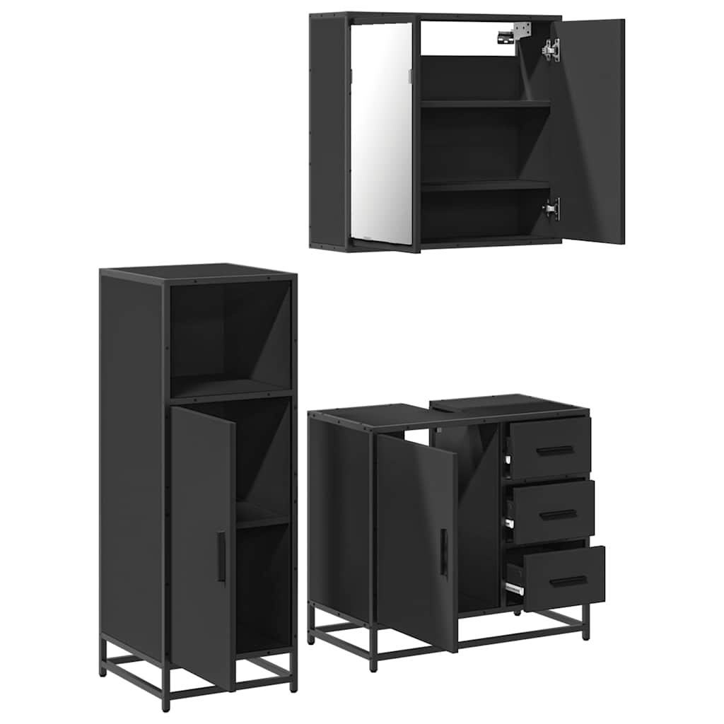 vidaXL 3 Piece Bathroom Furniture Set Black Engineered Wood