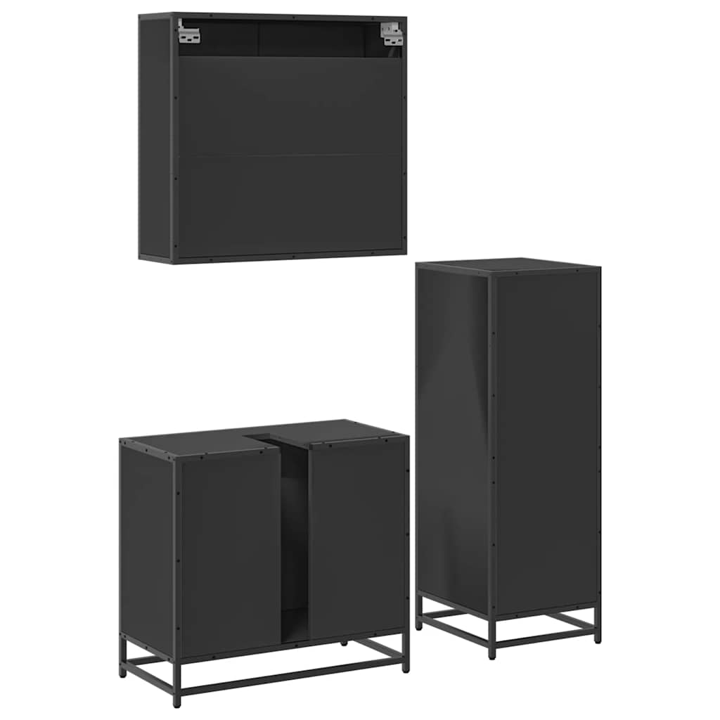 vidaXL 3 Piece Bathroom Furniture Set Black Engineered Wood