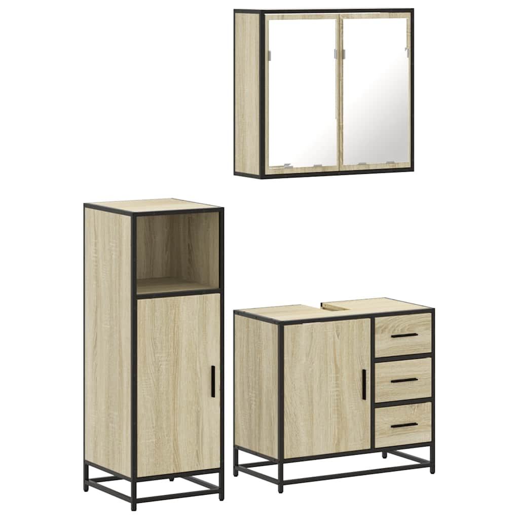 vidaXL 3 Piece Bathroom Furniture Set Sonoma Oak Engineered Wood