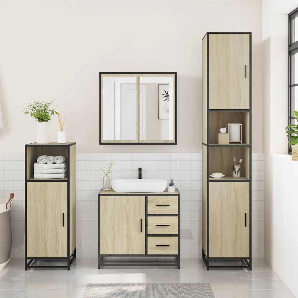 vidaXL 3 Piece Bathroom Furniture Set Sonoma Oak Engineered Wood