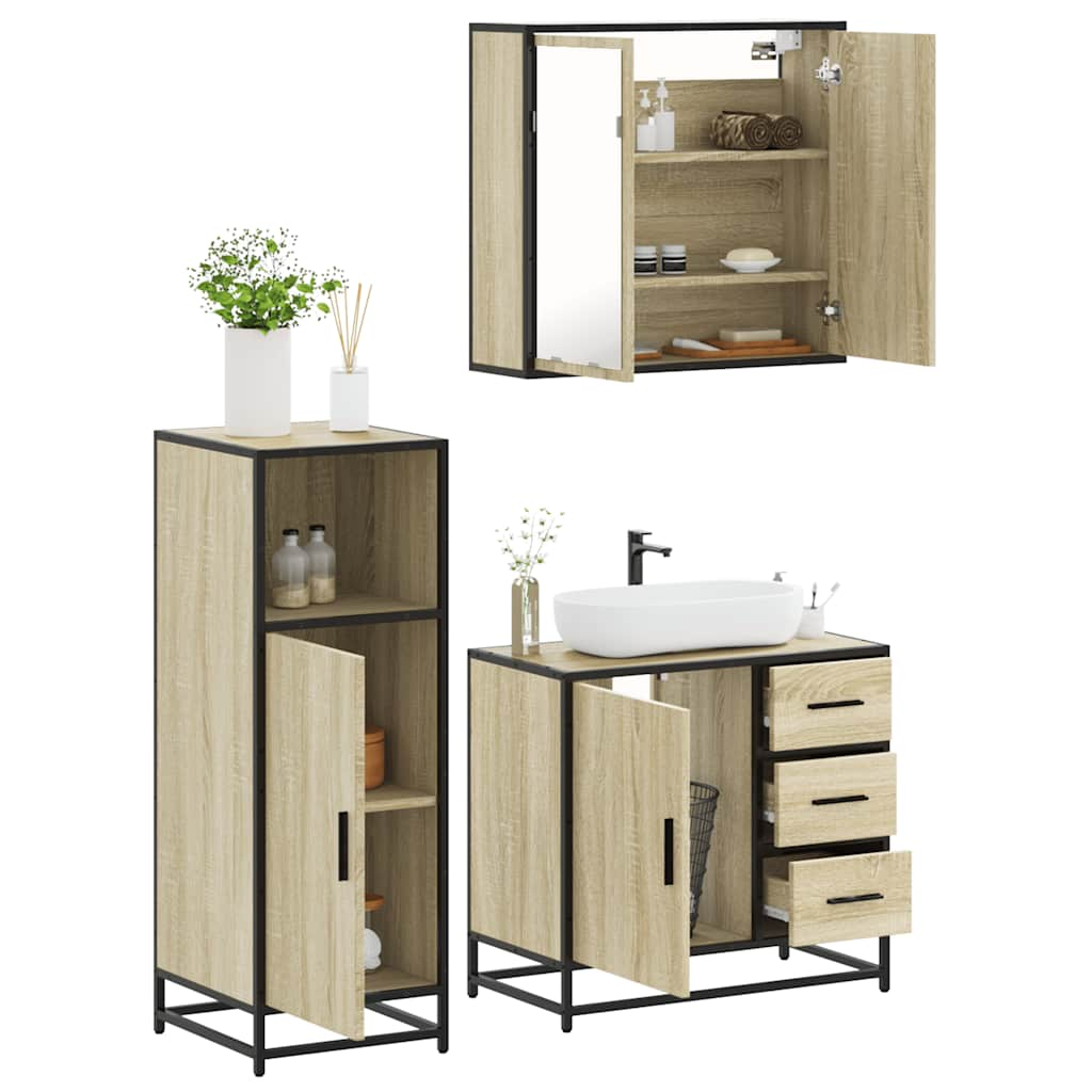 vidaXL 3 Piece Bathroom Furniture Set Sonoma Oak Engineered Wood