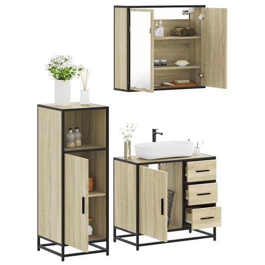 vidaXL 3 Piece Bathroom Furniture Set Sonoma Oak Engineered Wood