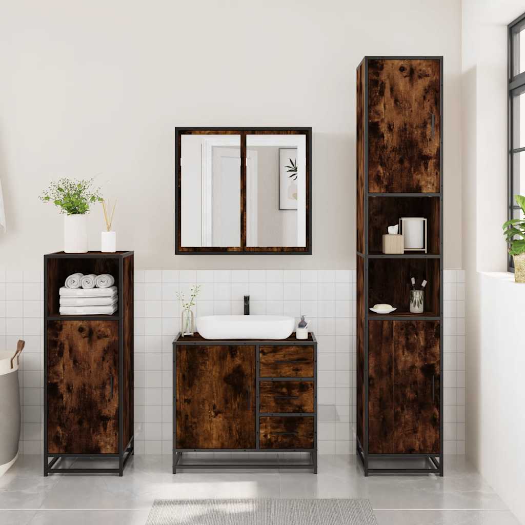 vidaXL 3 Piece Bathroom Furniture Set Smoked Oak Engineered Wood