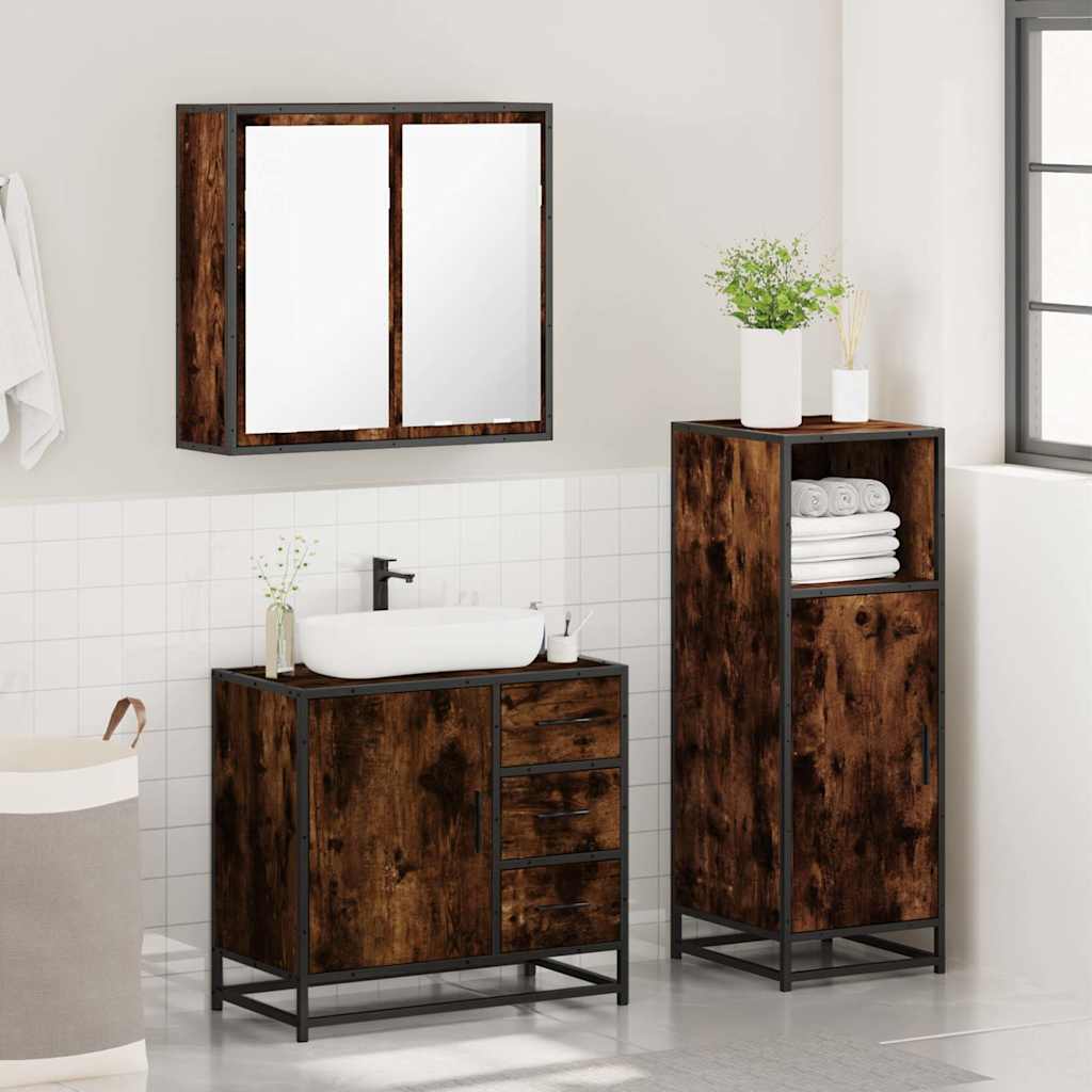 vidaXL 3 Piece Bathroom Furniture Set Smoked Oak Engineered Wood