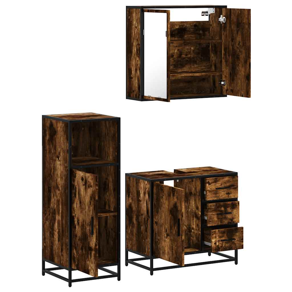 vidaXL 3 Piece Bathroom Furniture Set Smoked Oak Engineered Wood