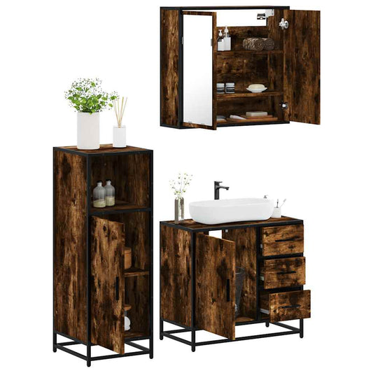 vidaXL 3 Piece Bathroom Furniture Set Smoked Oak Engineered Wood