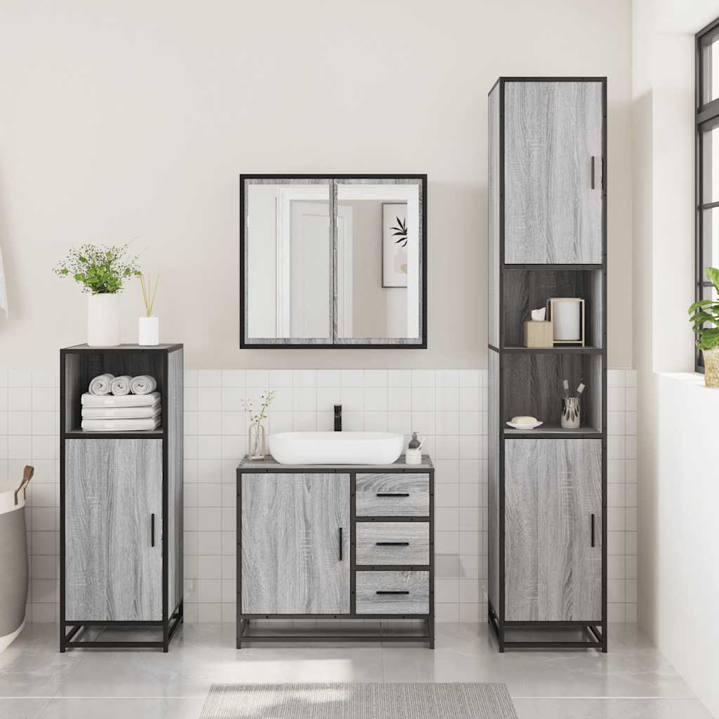 vidaXL 3 Piece Bathroom Furniture Set Grey Sonoma Engineered Wood