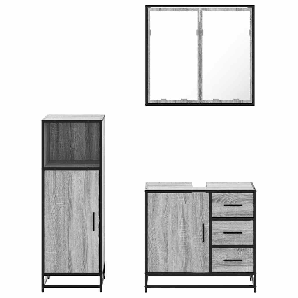 vidaXL 3 Piece Bathroom Furniture Set Grey Sonoma Engineered Wood