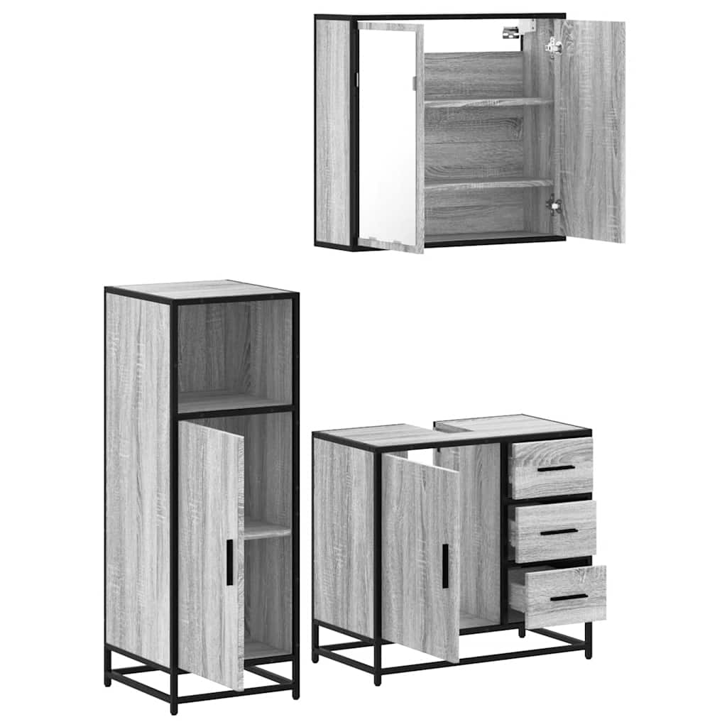 vidaXL 3 Piece Bathroom Furniture Set Grey Sonoma Engineered Wood