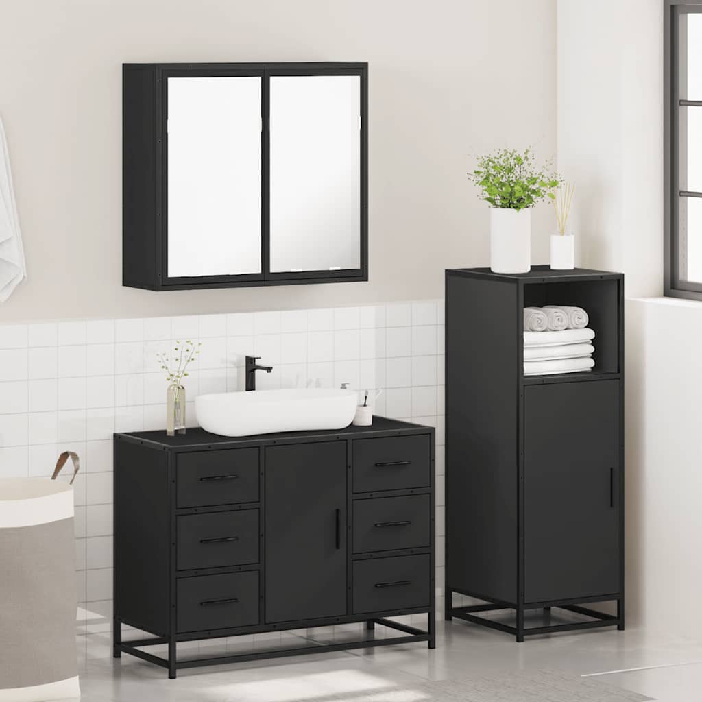 vidaXL 3 Piece Bathroom Furniture Set Black Engineered Wood