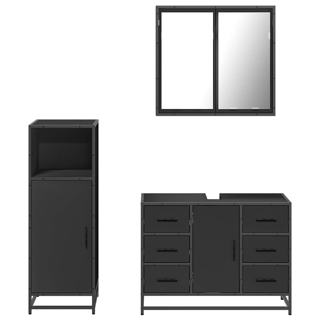 vidaXL 3 Piece Bathroom Furniture Set Black Engineered Wood