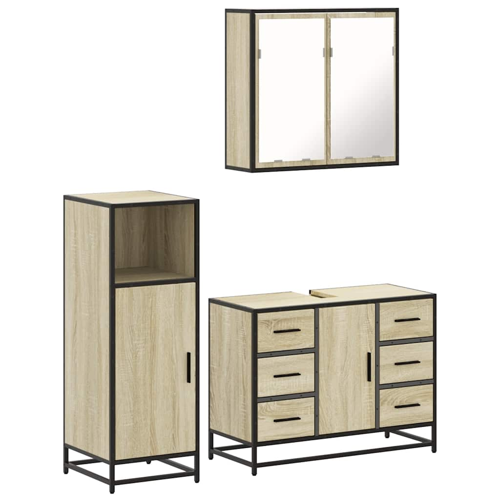 vidaXL 3 Piece Bathroom Furniture Set Sonoma Oak Engineered Wood