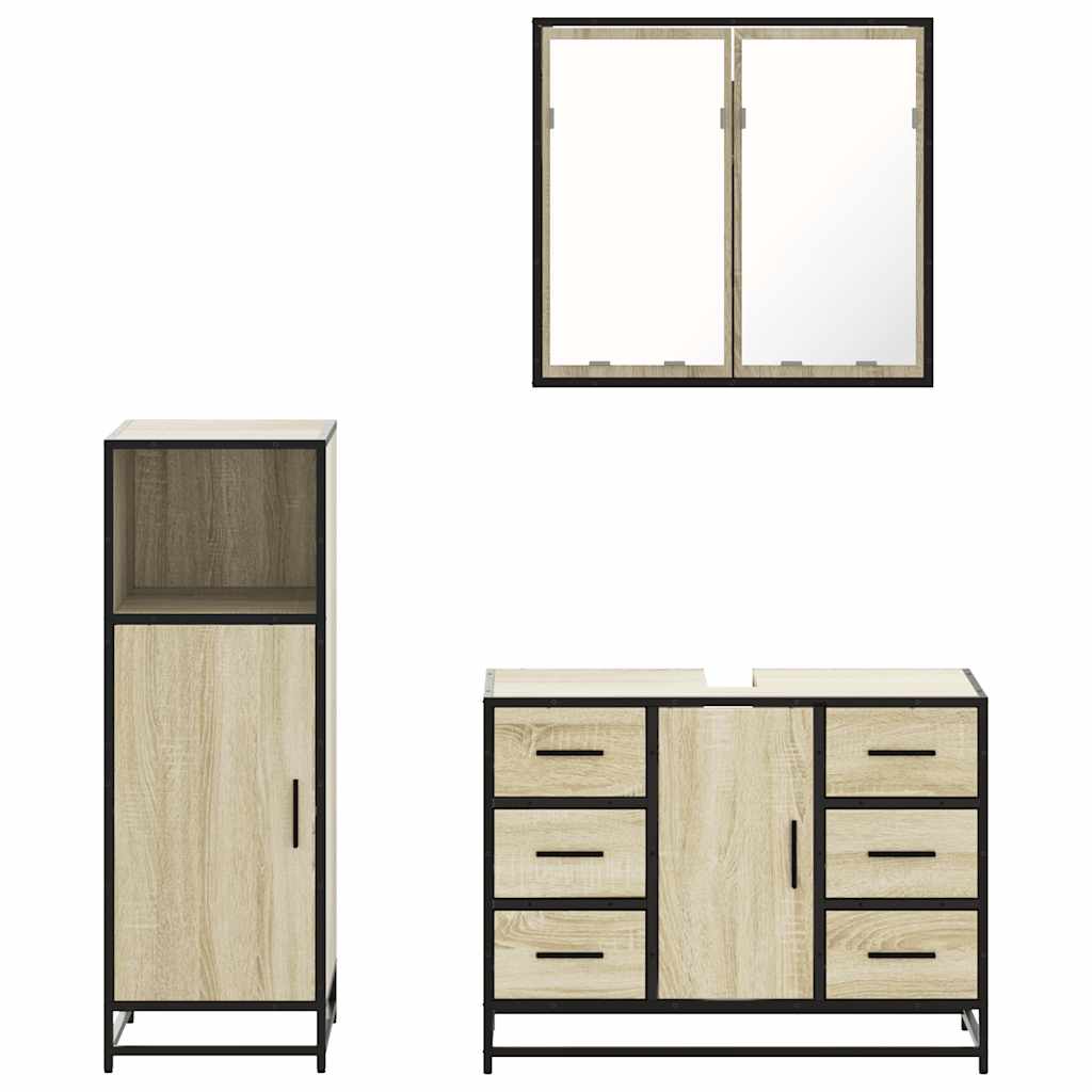 vidaXL 3 Piece Bathroom Furniture Set Sonoma Oak Engineered Wood