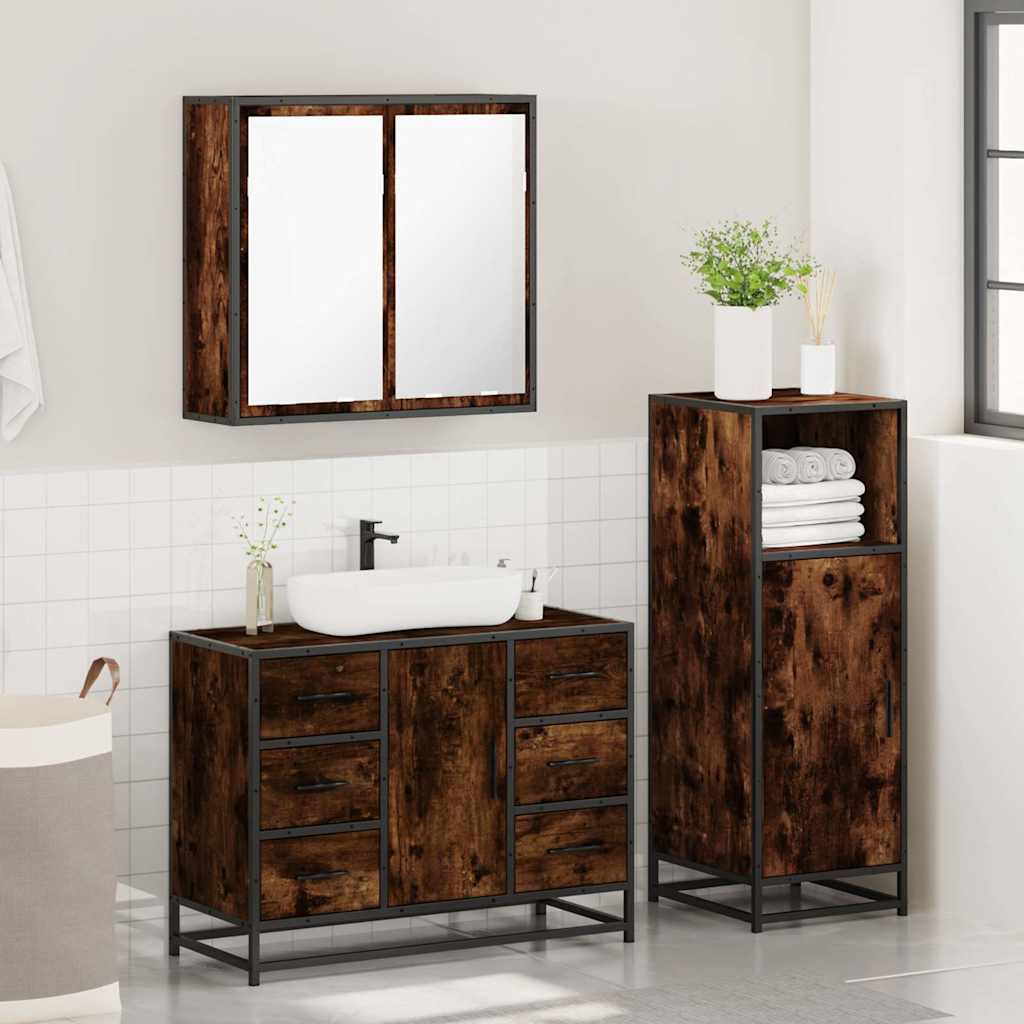 vidaXL 3 Piece Bathroom Furniture Set Smoked Oak Engineered Wood