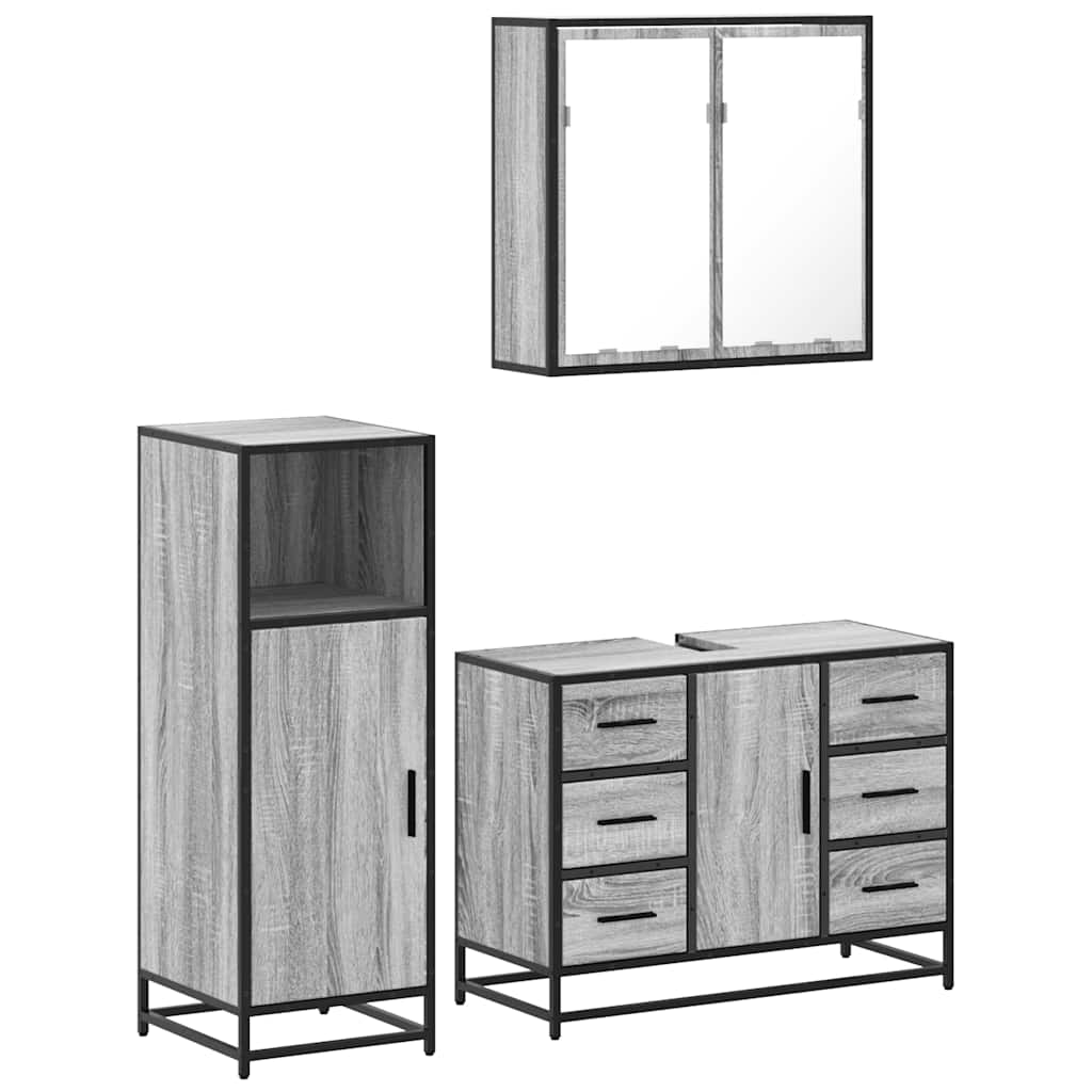 vidaXL 3 Piece Bathroom Furniture Set Grey Sonoma Engineered Wood