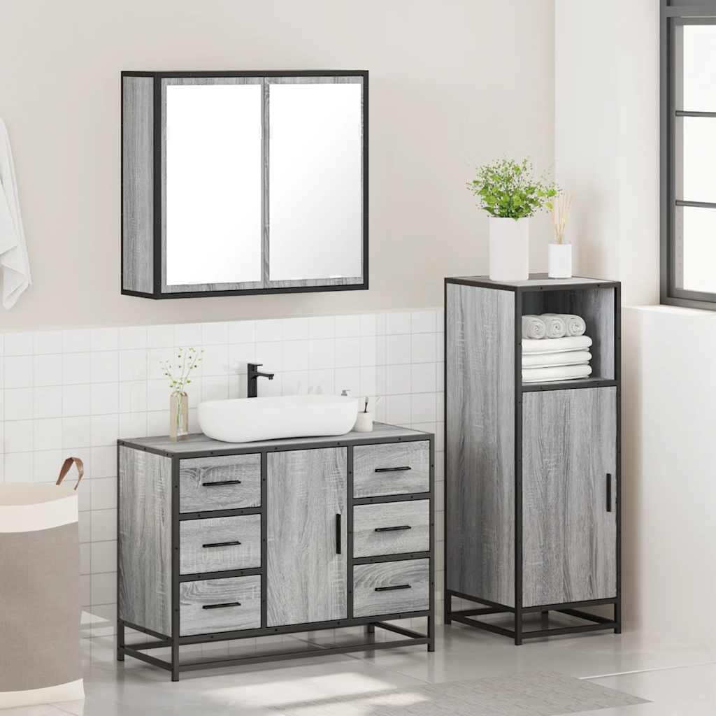 vidaXL 3 Piece Bathroom Furniture Set Grey Sonoma Engineered Wood