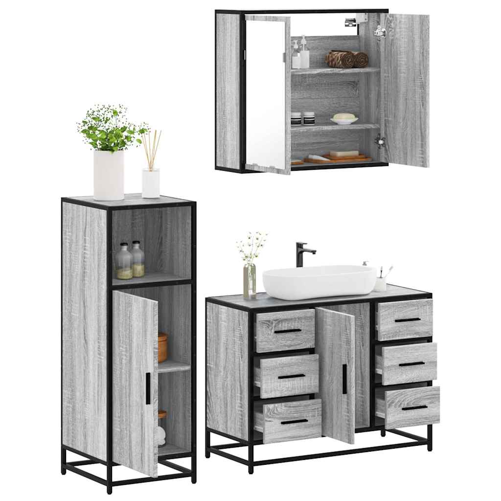 vidaXL 3 Piece Bathroom Furniture Set Grey Sonoma Engineered Wood