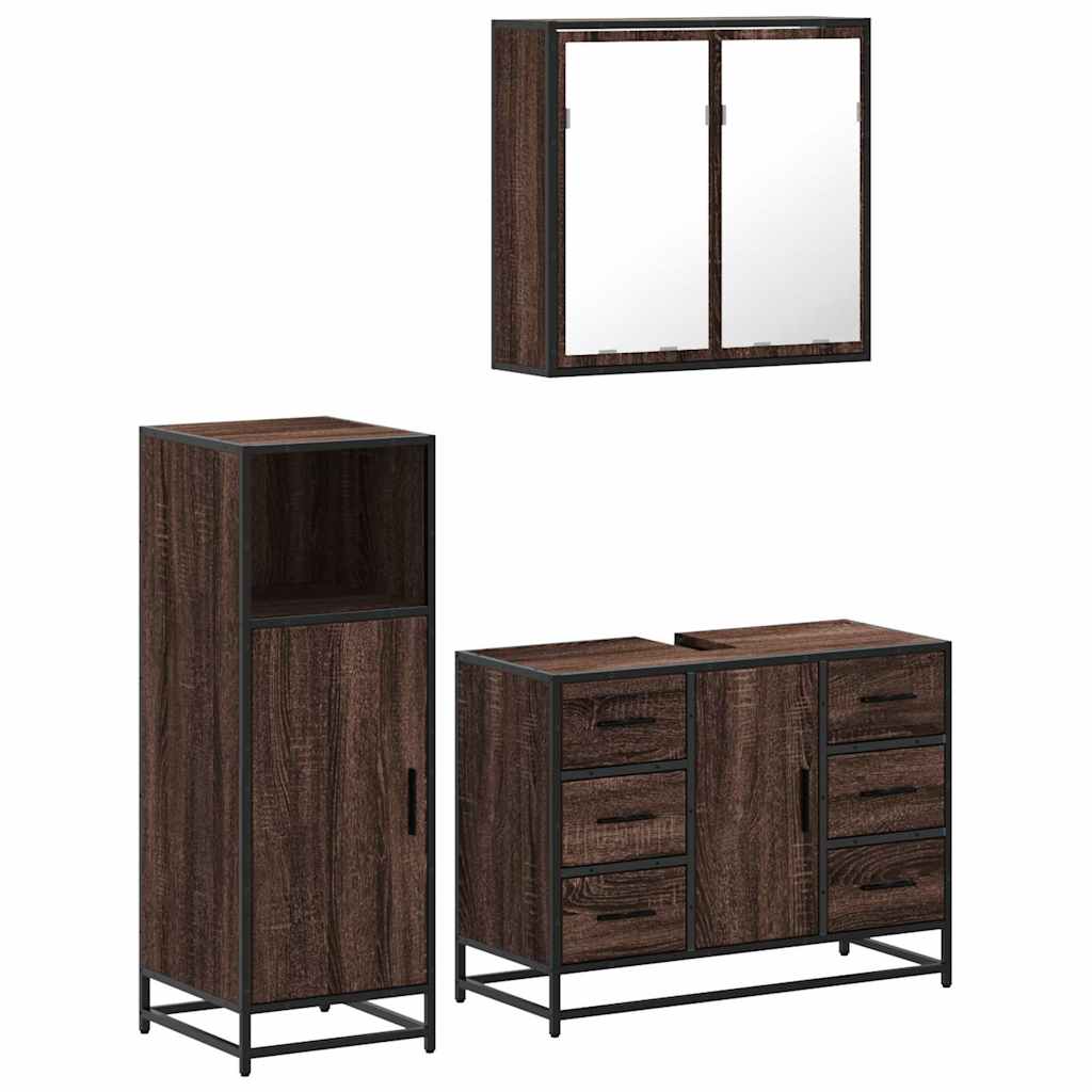 vidaXL 3 Piece Bathroom Furniture Set Brown Oak Engineered Wood