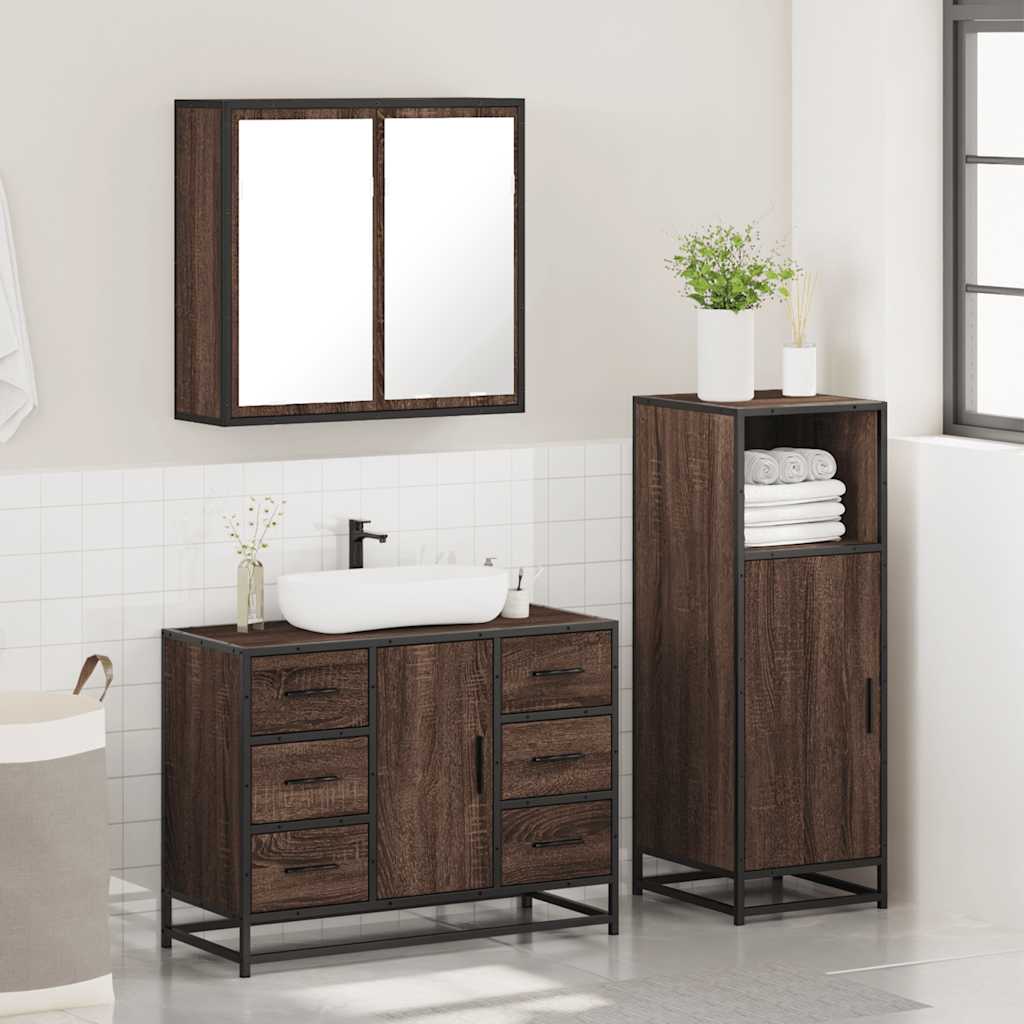 vidaXL 3 Piece Bathroom Furniture Set Brown Oak Engineered Wood