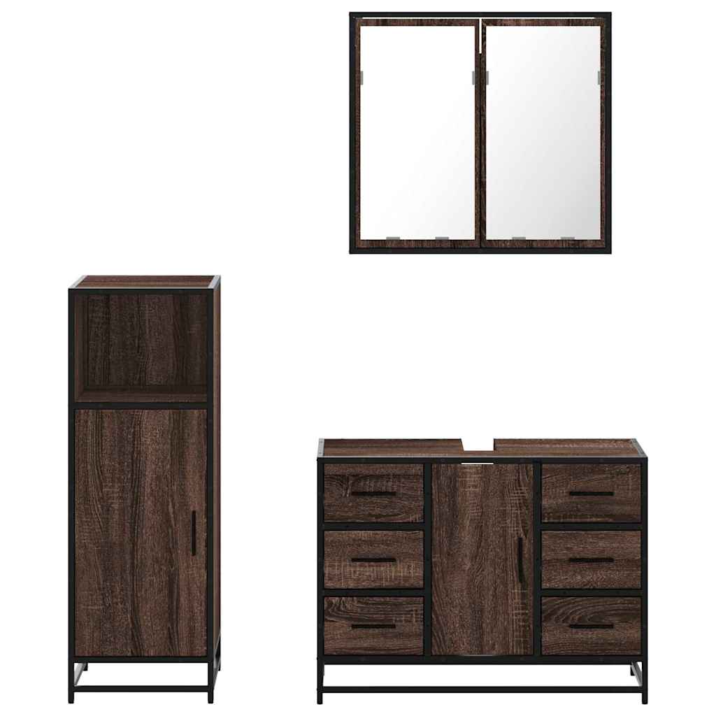 vidaXL 3 Piece Bathroom Furniture Set Brown Oak Engineered Wood