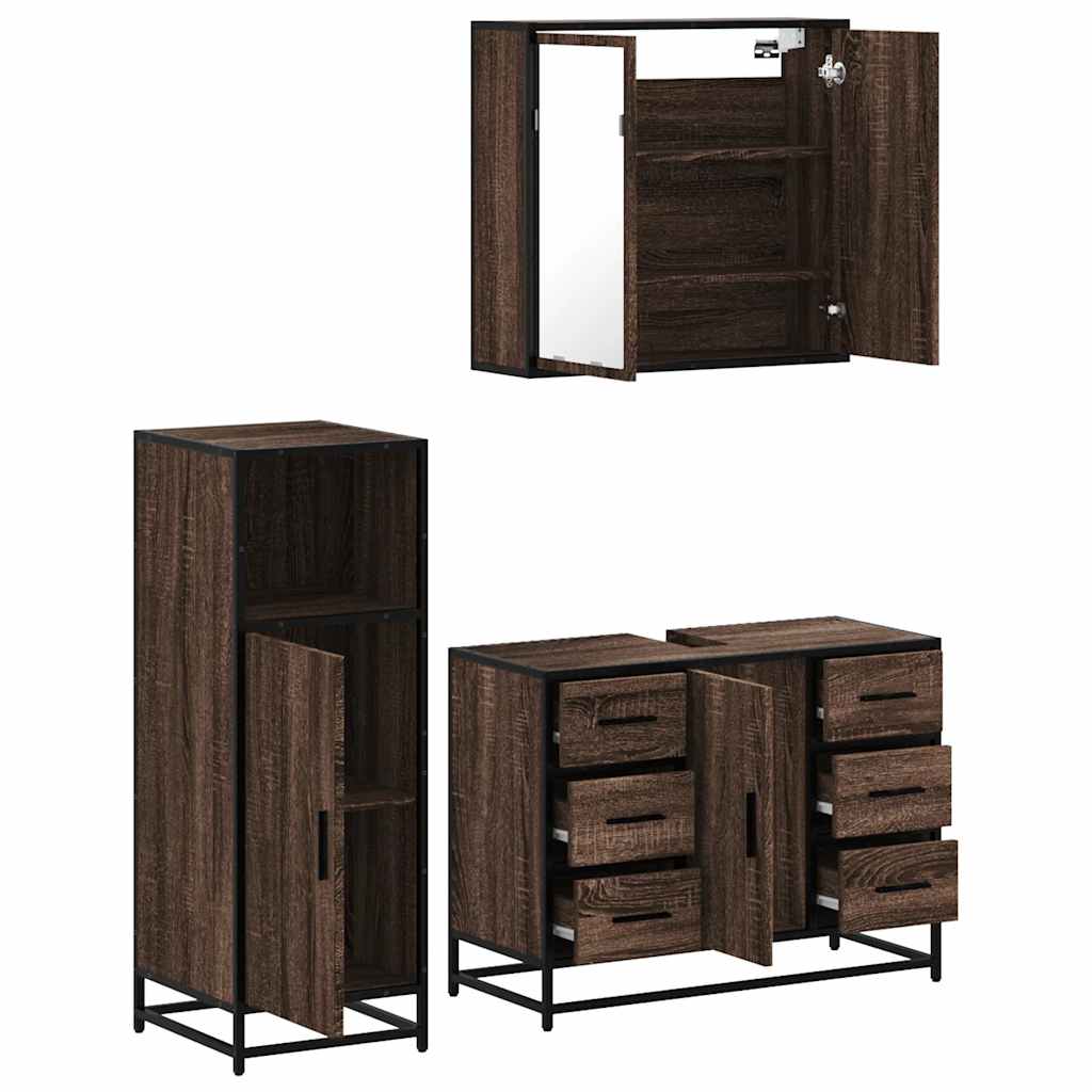 vidaXL 3 Piece Bathroom Furniture Set Brown Oak Engineered Wood