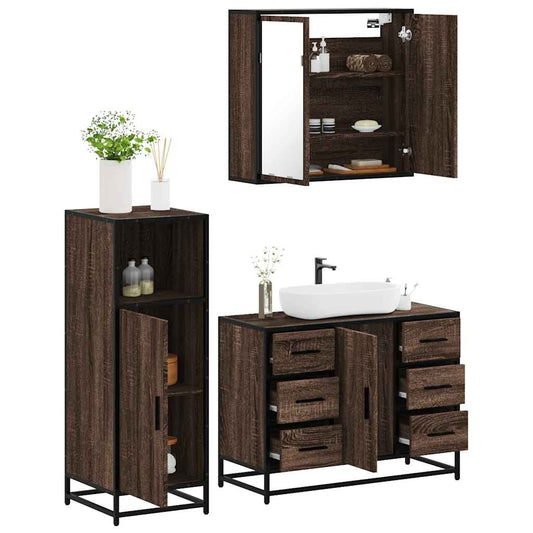 vidaXL 3 Piece Bathroom Furniture Set Brown Oak Engineered Wood