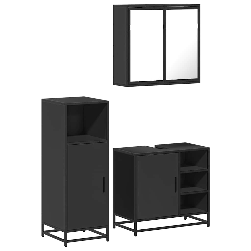 vidaXL 3 Piece Bathroom Furniture Set Black Engineered Wood