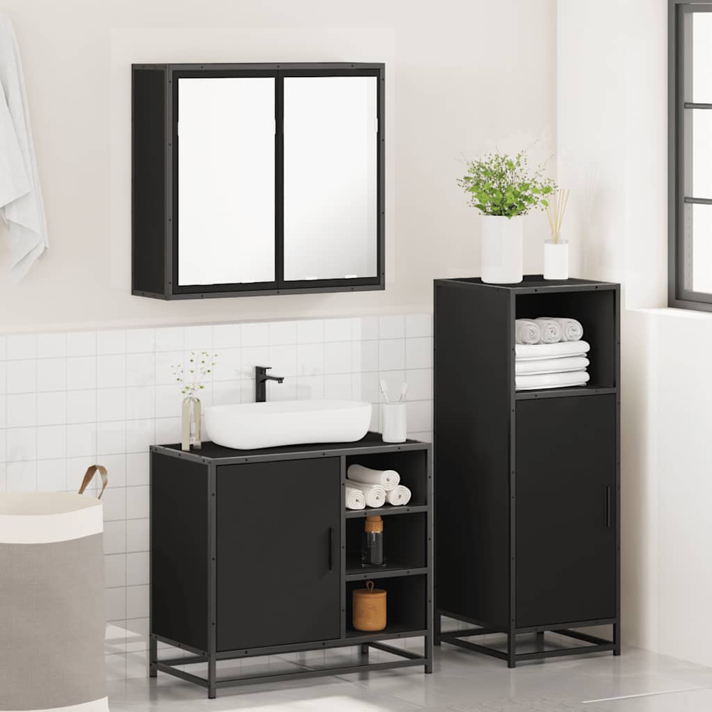 vidaXL 3 Piece Bathroom Furniture Set Black Engineered Wood