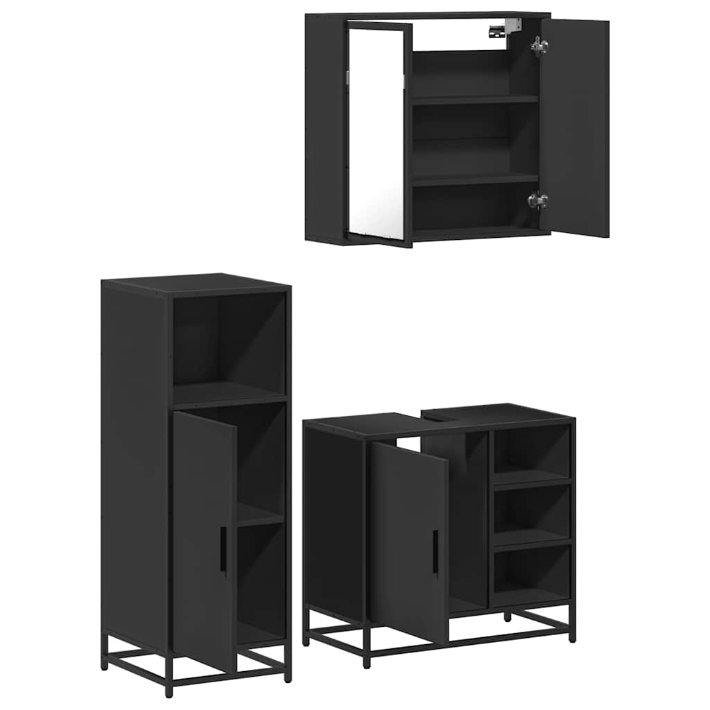 vidaXL 3 Piece Bathroom Furniture Set Black Engineered Wood