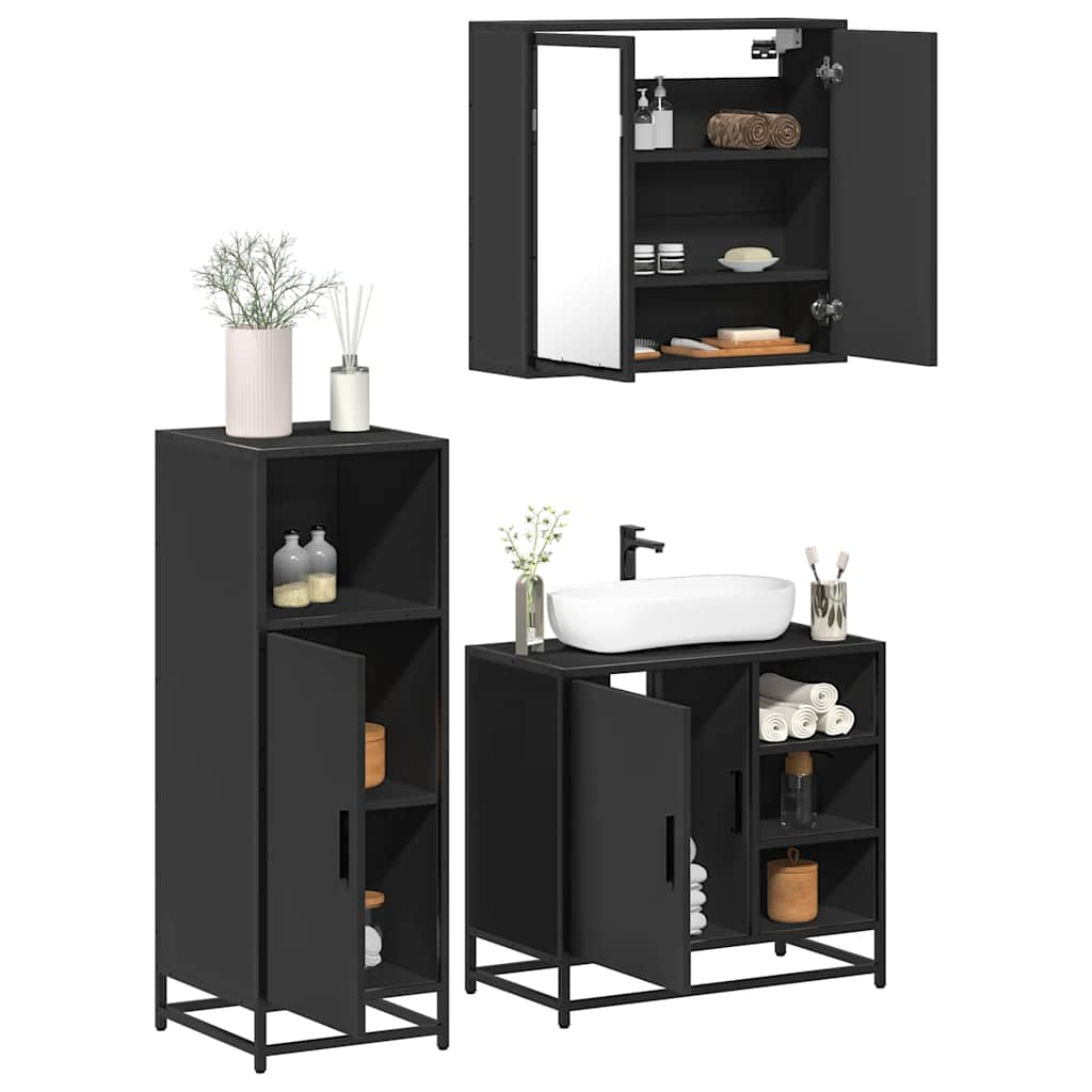 vidaXL 3 Piece Bathroom Furniture Set Black Engineered Wood