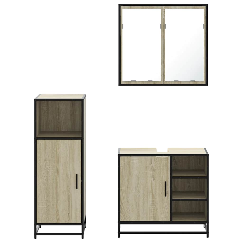 vidaXL 3 Piece Bathroom Furniture Set Sonoma Oak Engineered Wood