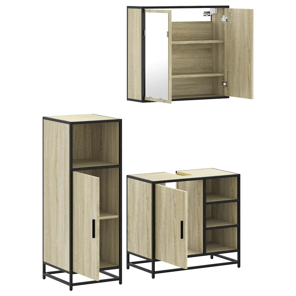 vidaXL 3 Piece Bathroom Furniture Set Sonoma Oak Engineered Wood