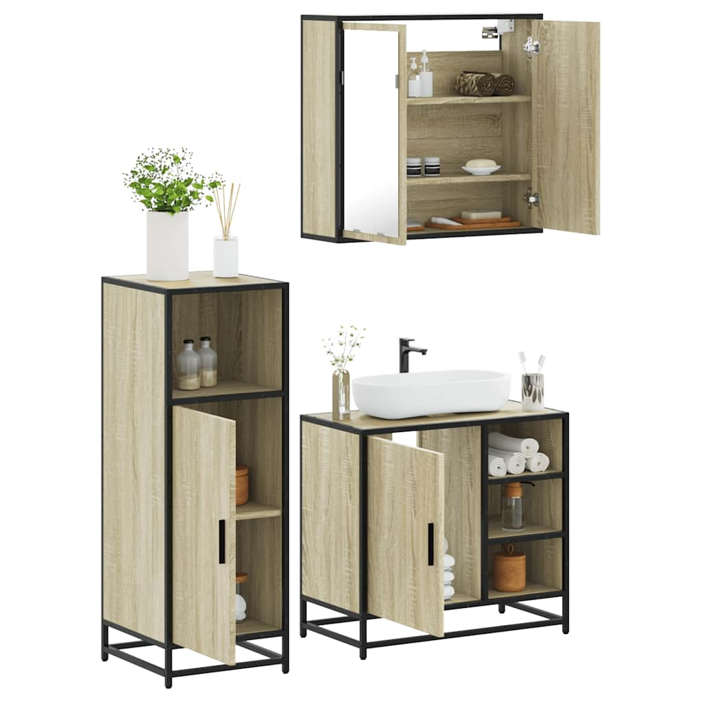 vidaXL 3 Piece Bathroom Furniture Set Sonoma Oak Engineered Wood