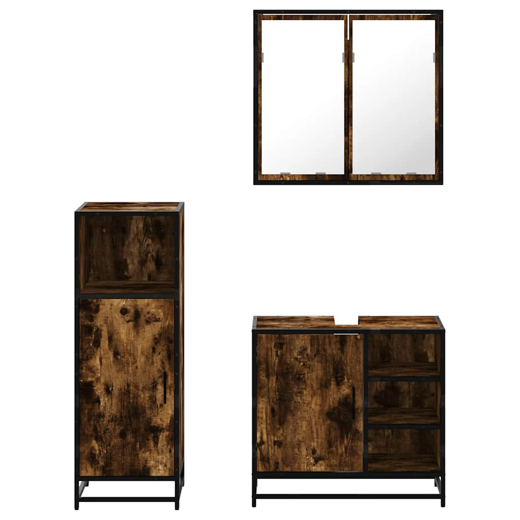 vidaXL 3 Piece Bathroom Furniture Set Smoked Oak Engineered Wood