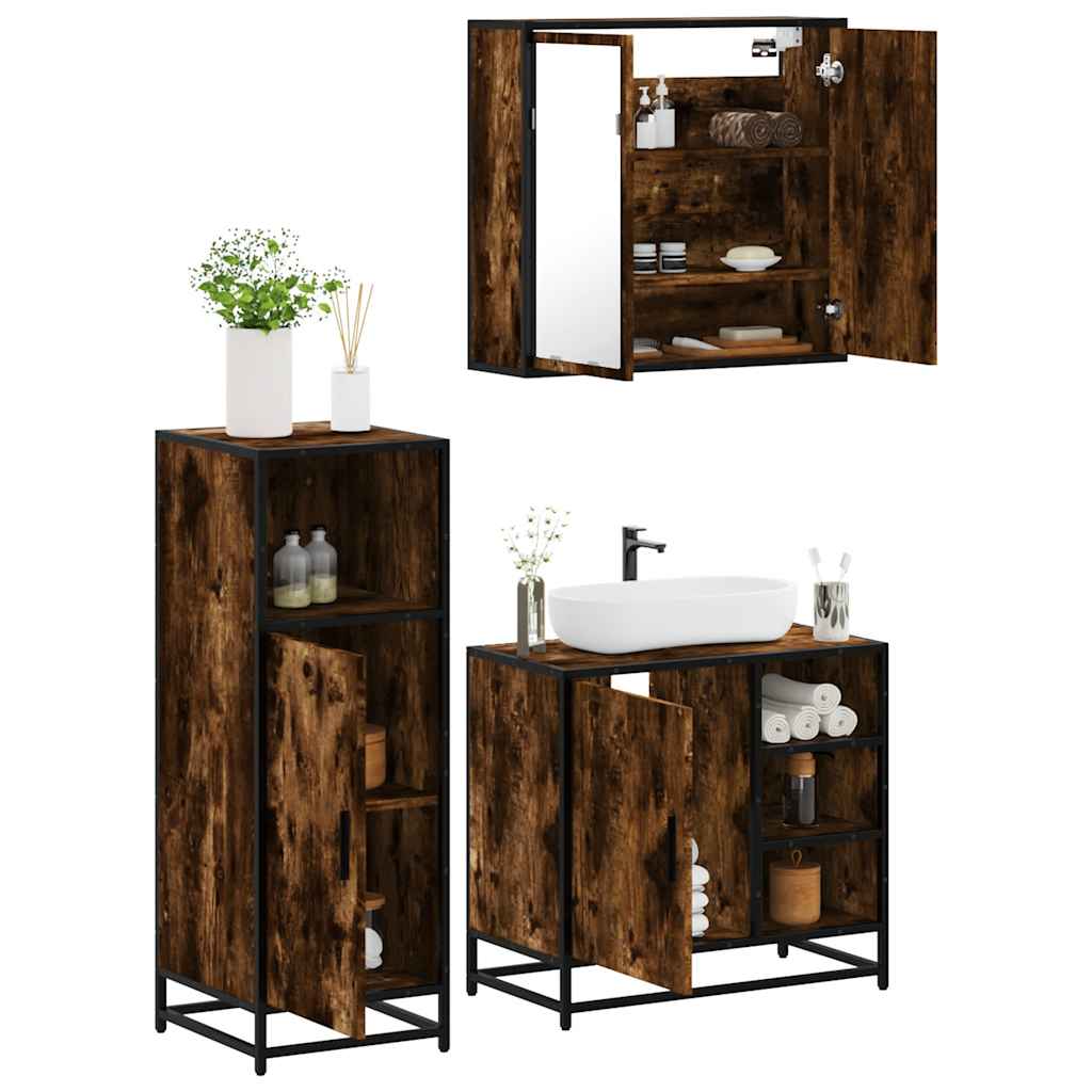 vidaXL 3 Piece Bathroom Furniture Set Smoked Oak Engineered Wood