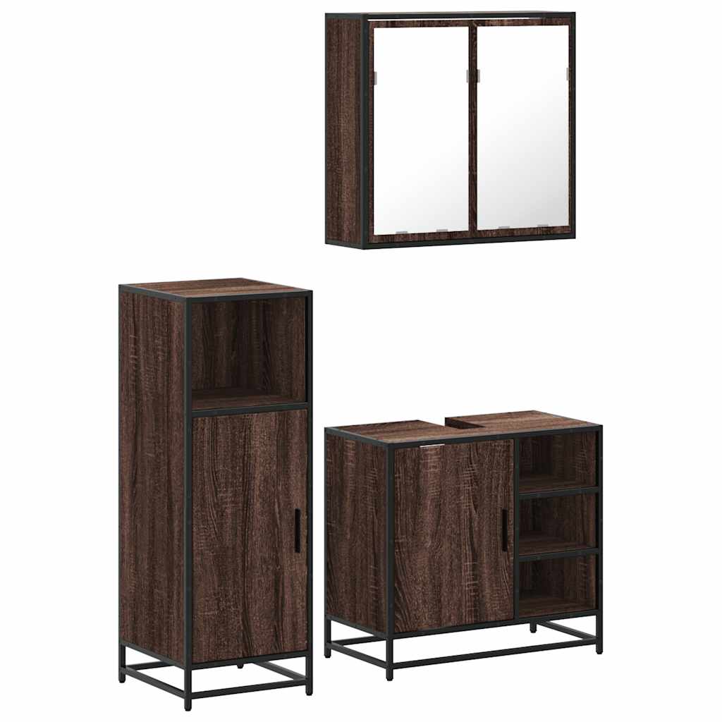 vidaXL 3 Piece Bathroom Furniture Set Brown Oak Engineered Wood