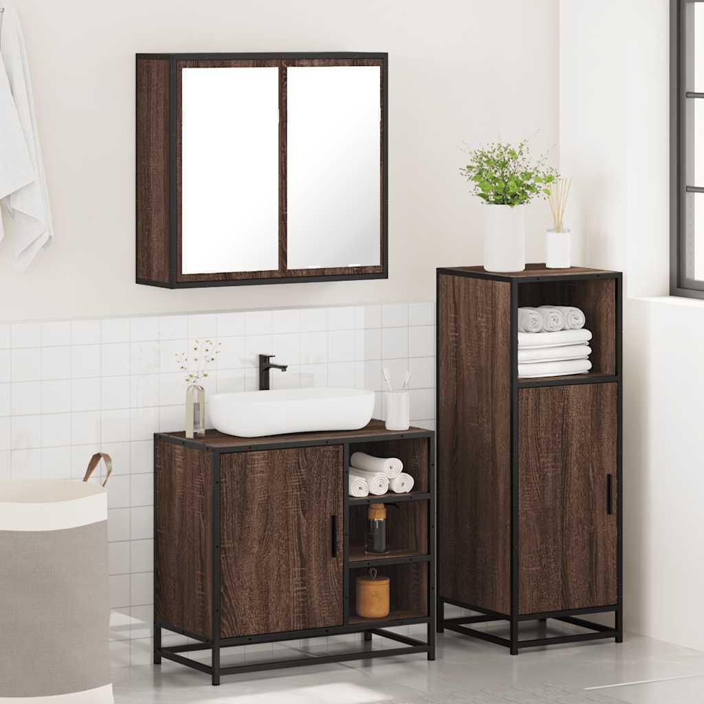 vidaXL 3 Piece Bathroom Furniture Set Brown Oak Engineered Wood