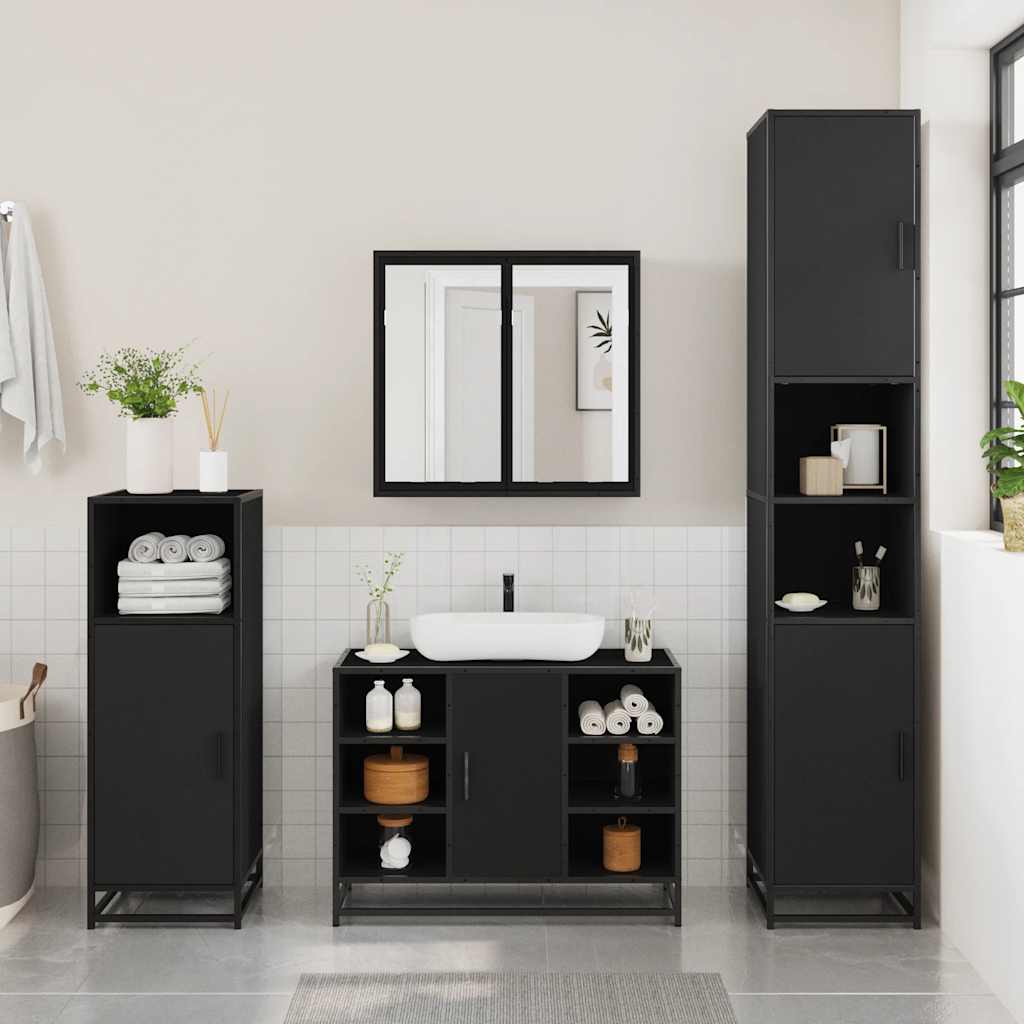 vidaXL 3 Piece Bathroom Furniture Set Black Engineered Wood